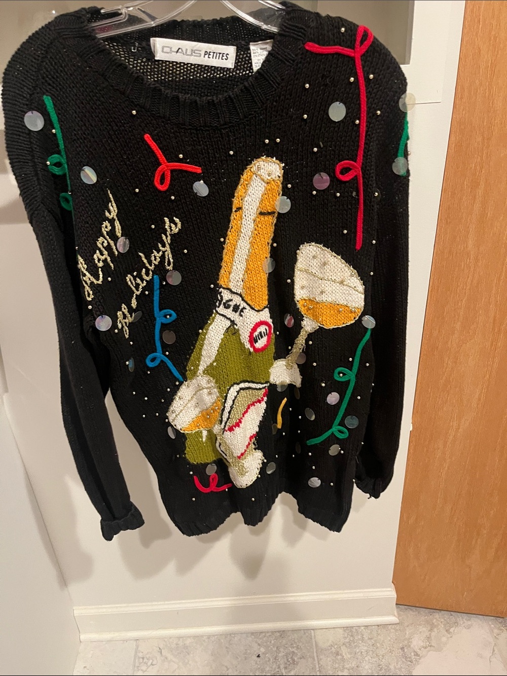 Chaus Black Holiday Champagne Crewneck Sweater Vintage (Ugly Sweater)